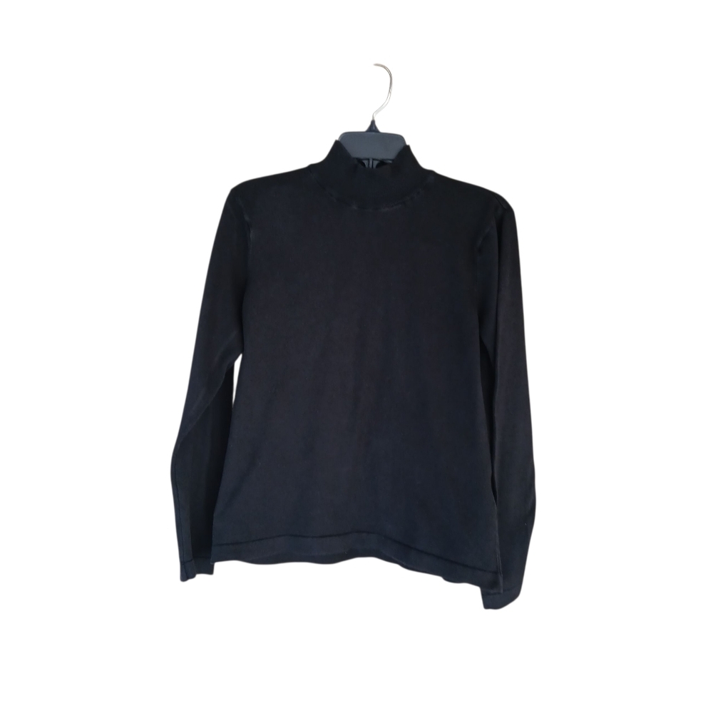 Talbots Black Egyptian Cotton Moc Neck Sweater Medium